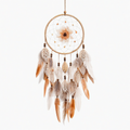 Attrape-rêves mural 30 x 85 cm en corde beige marron à plumes style bohème