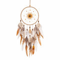 Attrape-rêves mural 30 x 85 cm en corde beige marron à plumes style bohème