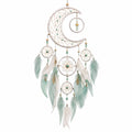 Attrape-rêves lune 35 x 90 cm en corde blanc vert menthe décoration murale bohème