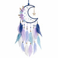 Attrape-rêves lune 30 x 70 cm en fil bleu avec plumes décoratives