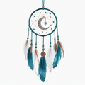 Attrape-rêves 20 cm x 55 cm en fil et plumes bleu canard style suspendu