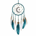 Attrape-rêves 20 cm x 55 cm en fil et plumes bleu canard style suspendu