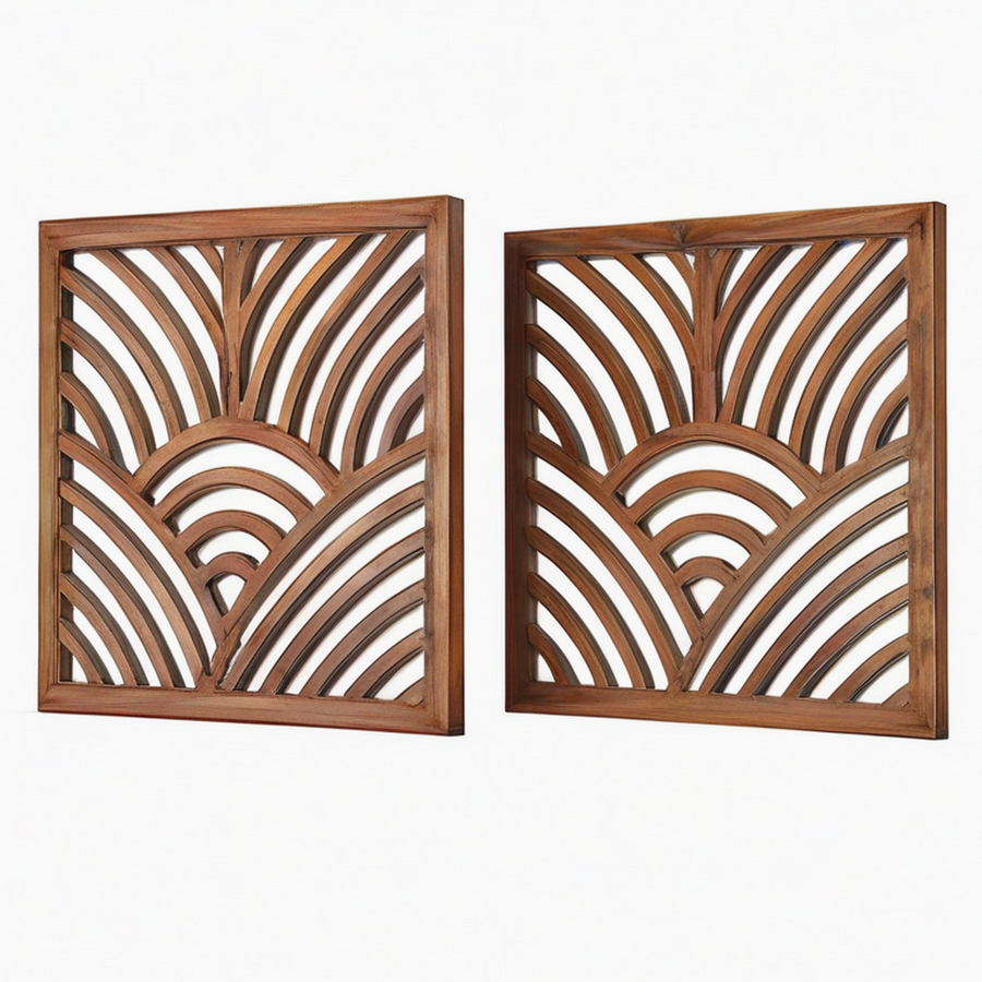 Lot de 2 panneaux décoratifs muraux 60 x 60 cm en bois marron à motif ajouré