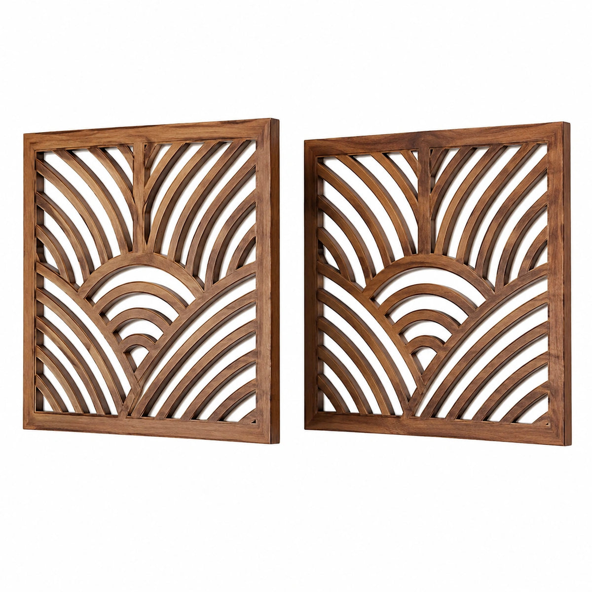 Lot de 2 panneaux décoratifs muraux 60 x 60 cm en bois marron à motif ajouré