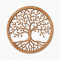 Décoration murale ronde 60 cm en bois marron motif arbre ajouré