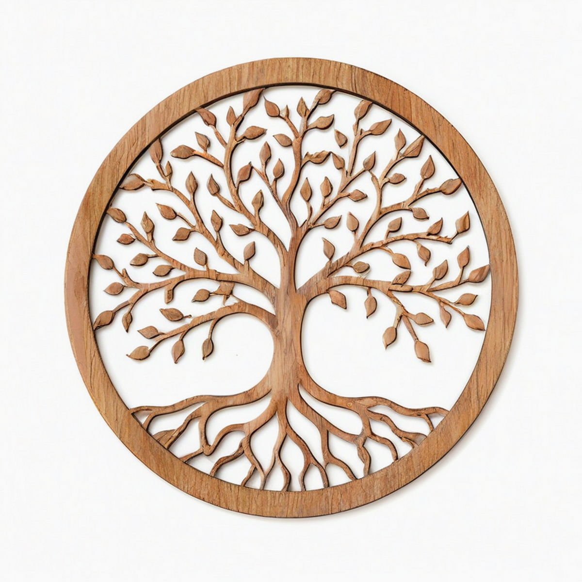 Décoration murale ronde 60 cm en bois marron motif arbre ajouré