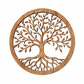 Décoration murale ronde 60 cm en bois marron motif arbre ajouré