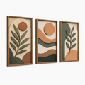 Tableaux muraux lot de 3 50 x 30 cm en bois marron vert et beige style botanique en relief