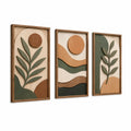 Tableaux muraux lot de 3 50 x 30 cm en bois marron vert et beige style botanique en relief