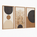 Lot de 3 tableaux muraux 30 x 60 cm en bois noir naturel décor abstrait