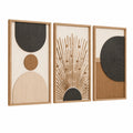 Lot de 3 tableaux muraux 30 x 60 cm en bois noir naturel décor abstrait