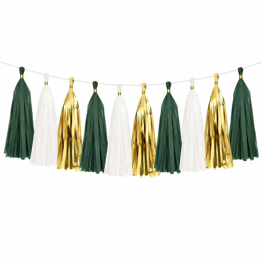Guirlande à pompons 200 cm en papier vert blanc doré décoration festive