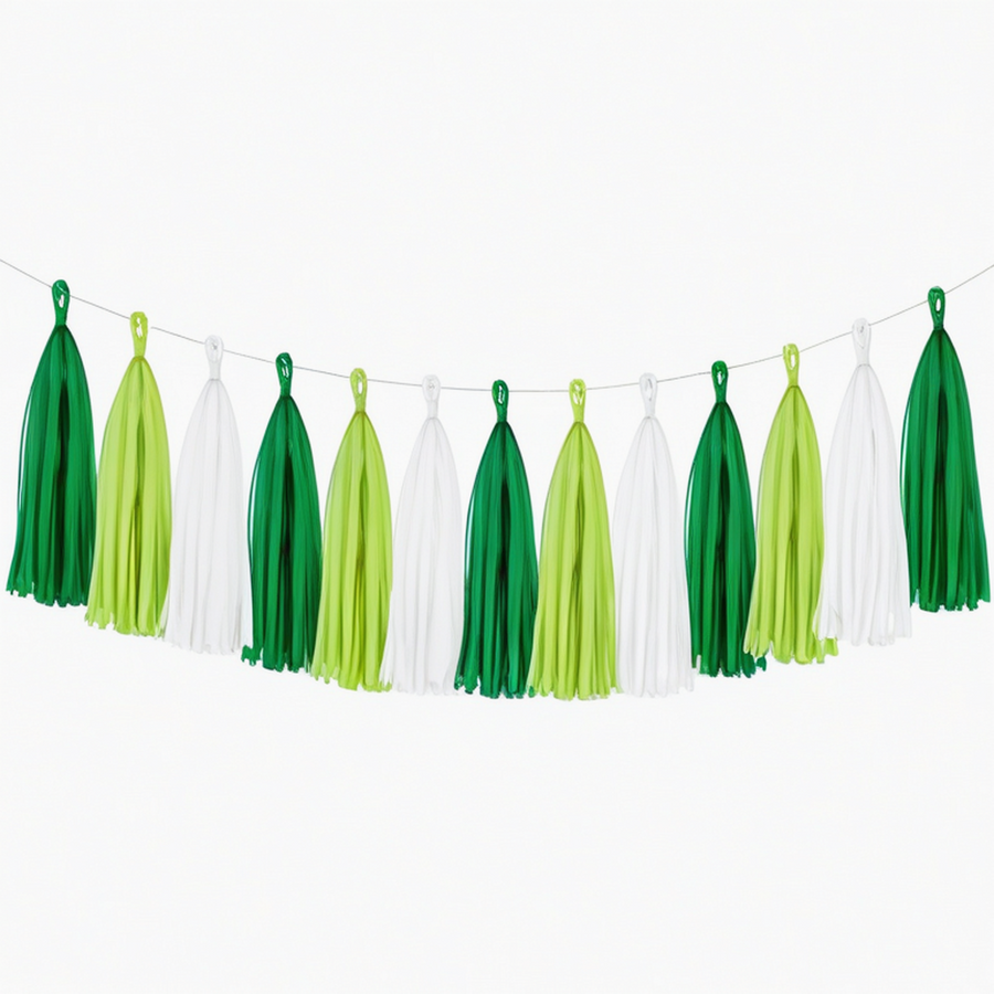 Guirlande à pampilles 300 cm x 35 cm en papier vert blanc décoration de fête