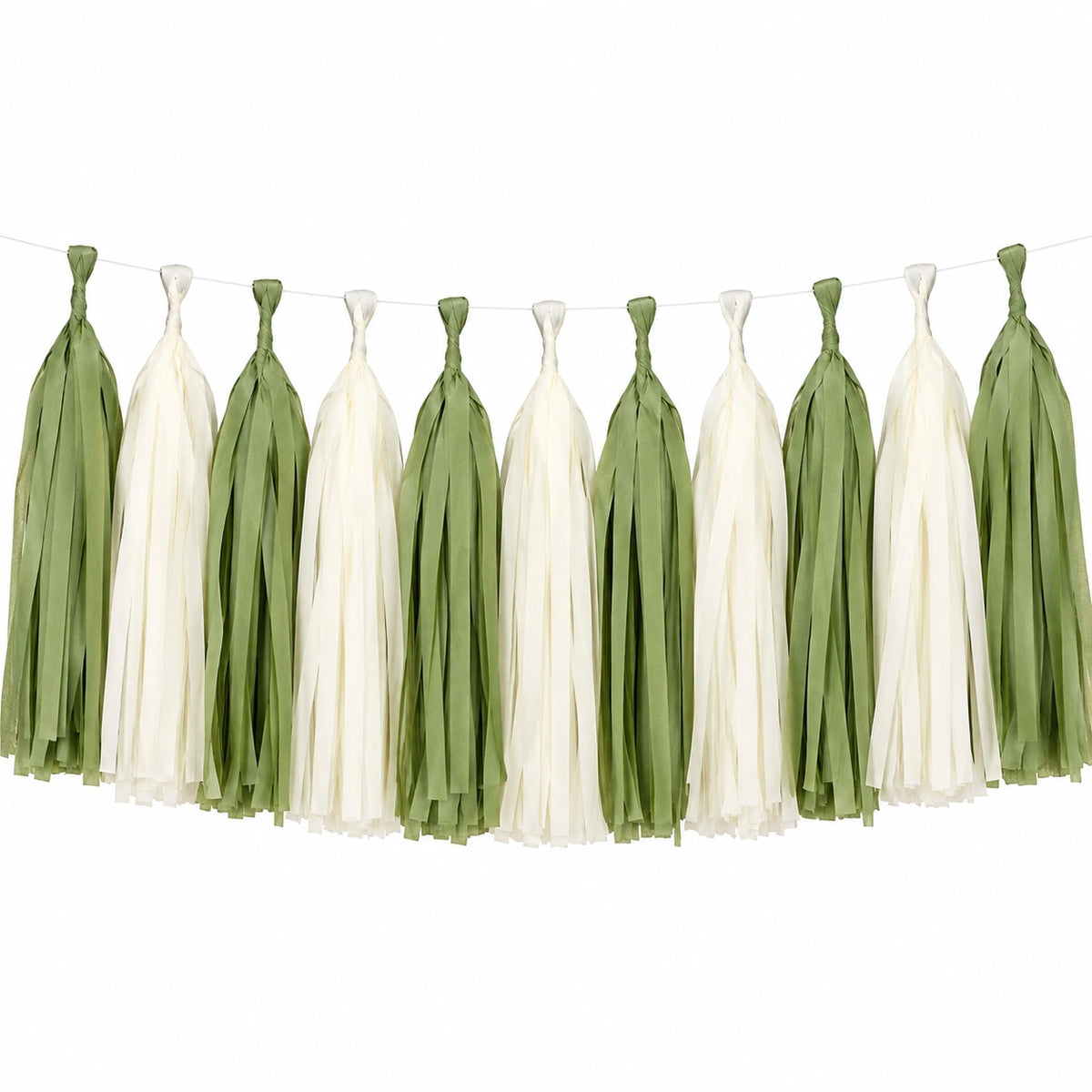 Guirlande à pompons en papier 200 x 45 cm vert sauge et ivoire décoration suspendue