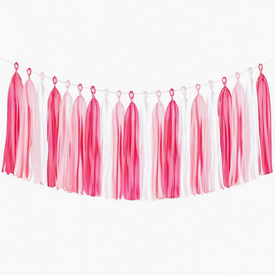 Guirlande à franges 300 x 35 cm en papier rose blanc décorative à suspendre