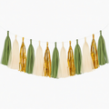 Guirlande à pompons 180 x 45 cm en papier vert ivoire doré pour décoration de fête