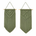 Décoration murale macramé 40 x 85 cm vert sauge en corde textile avec franges style bohème