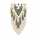 Tenture murale macramé 50 x 90 cm en coton vert et écru style bohème