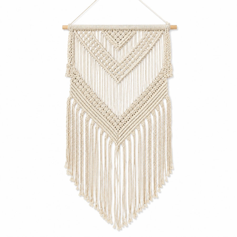 Tenture murale macramé 50 x 90 cm coton écru style bohème