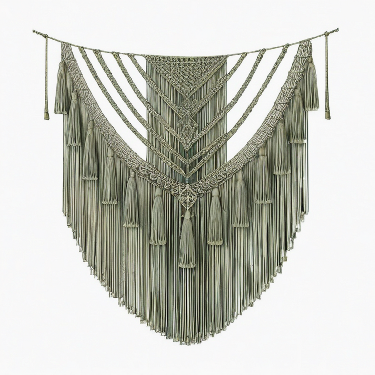 Tenture murale macramé 100 x 120 cm en coton vert sauge décoration bohème