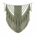 Tenture murale macramé 100 x 120 cm en coton vert sauge décoration bohème