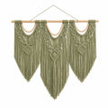 Tenture murale macramé 100 x 110 cm vert sauge en cordage textile style bohème