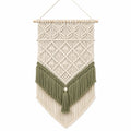 Tenture murale 45 x 90 cm en coton écru et vert style bohème à franges
