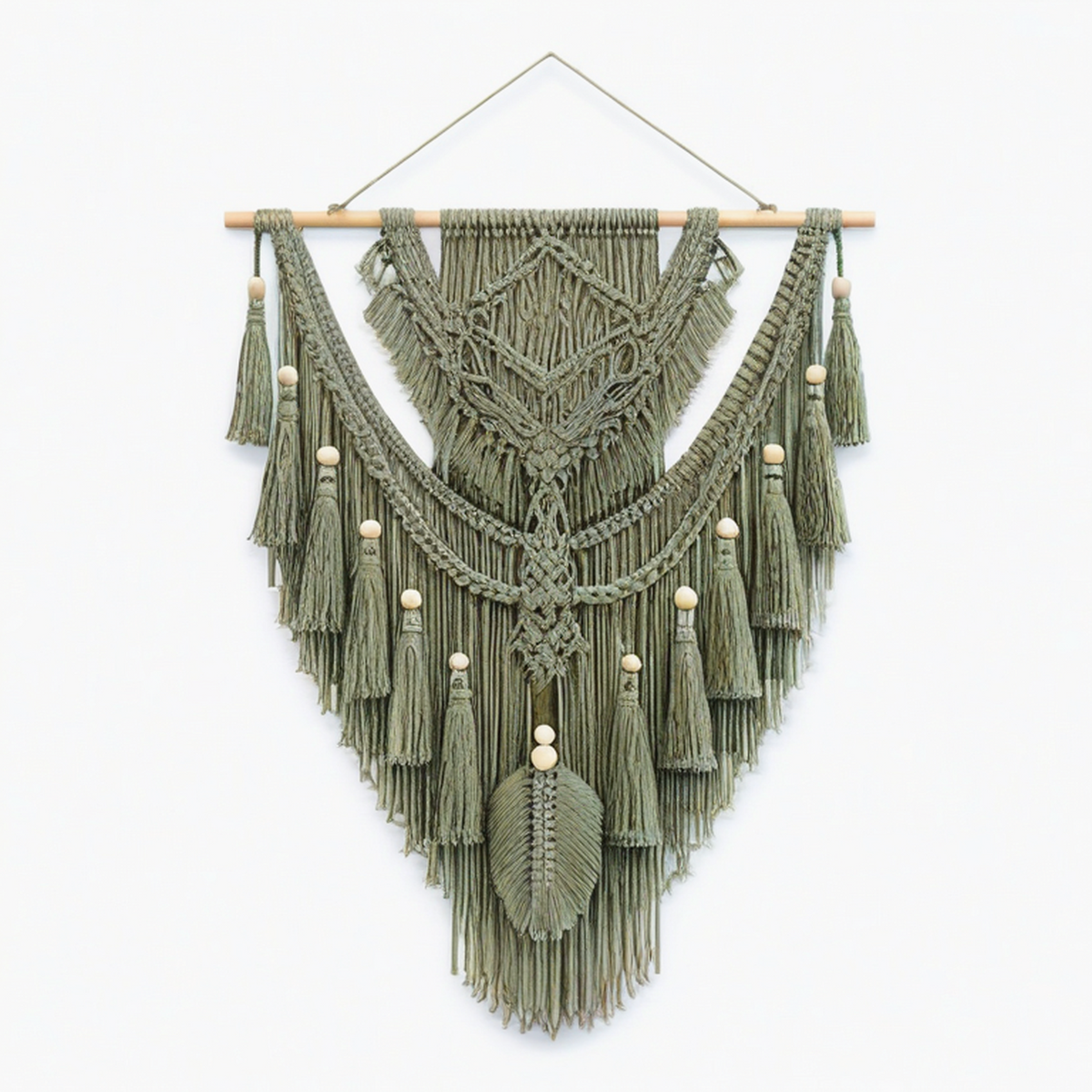 Tapisserie murale en macramé 60 x 100 cm vert sauge en coton style bohème
