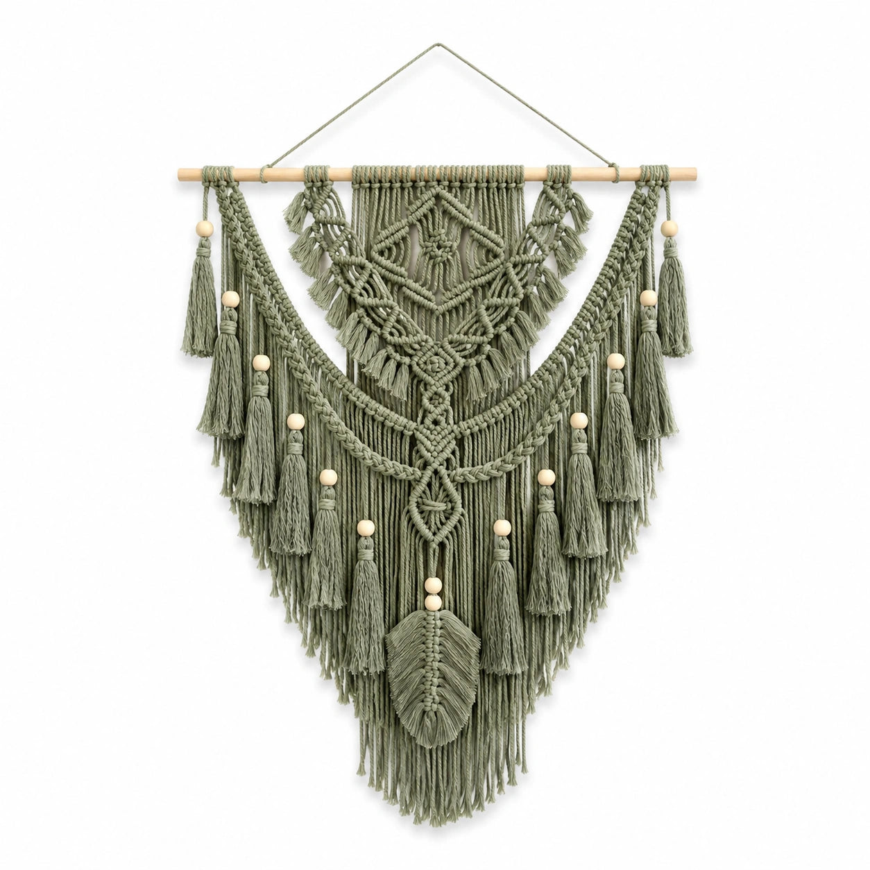 Tapisserie murale en macramé 60 x 100 cm vert sauge en coton style bohème