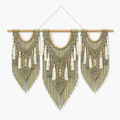 Tenture murale en macramé 110 x 95 cm vert sauge et écru style bohème