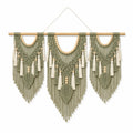 Tenture murale en macramé 110 x 95 cm vert sauge et écru style bohème