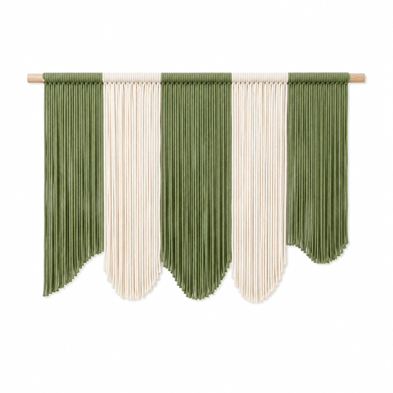 Tenture murale en cordons textiles vert et écru 120 x 85 cm style bohème