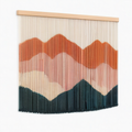 Tenture murale 90 x 100 cm en coton beige terracotta bleu motif montagnes style bohème