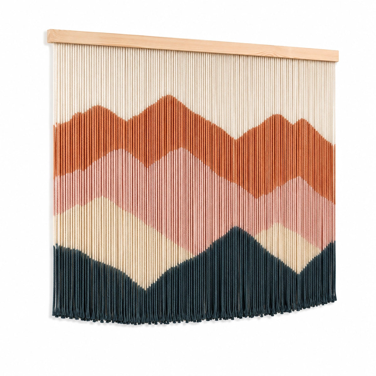 Tenture murale 90 x 100 cm en coton beige terracotta bleu motif montagnes style bohème