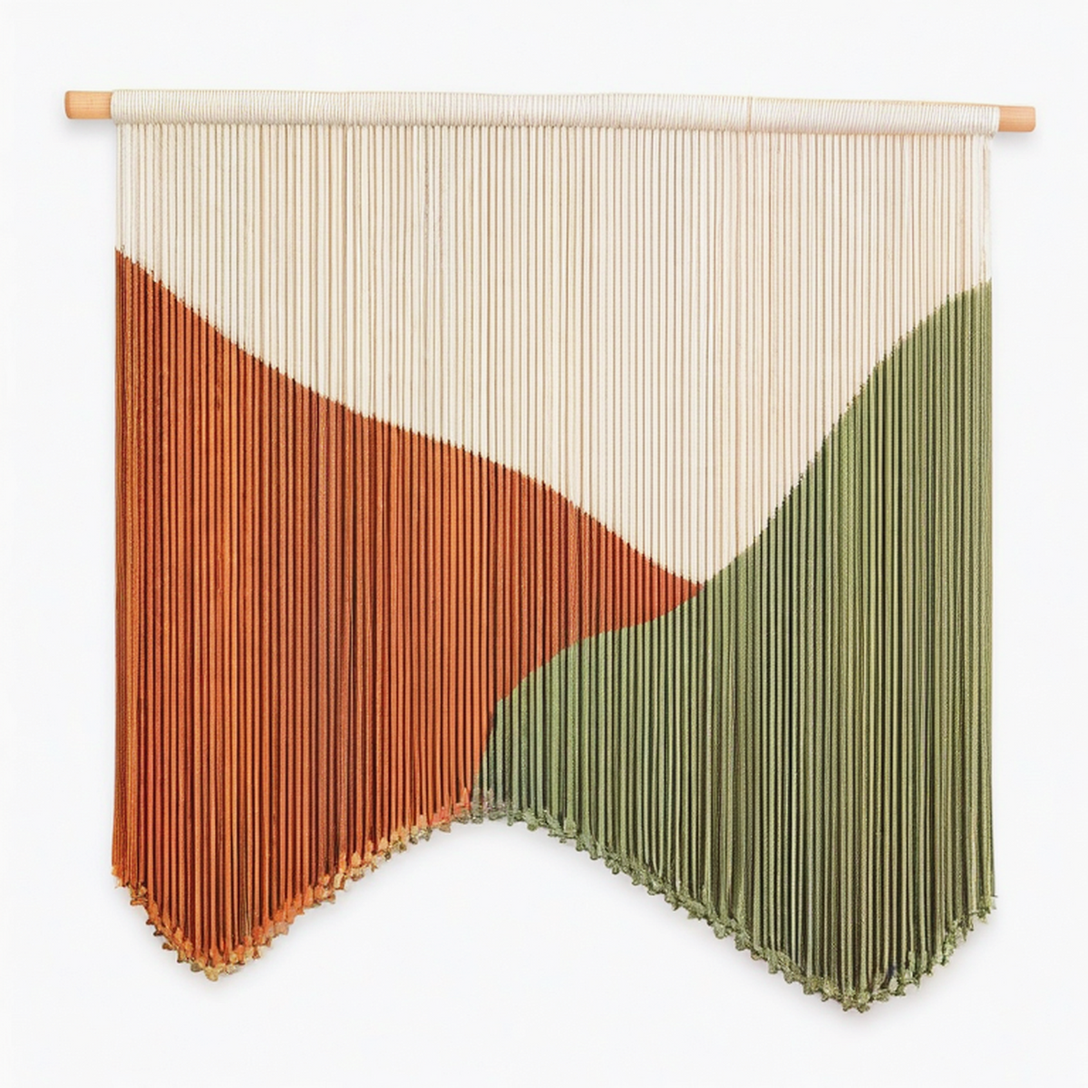 Tenture murale à franges 90 x 100 cm en coton beige terracotta vert style bohème