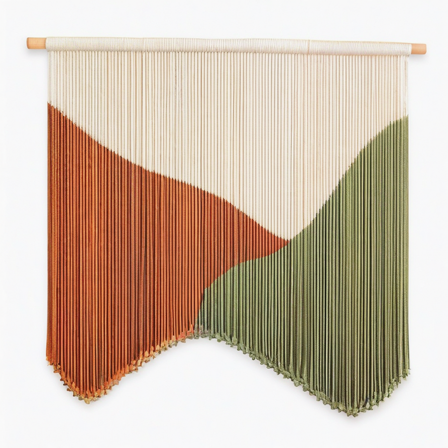 Tenture murale à franges 90 x 100 cm en coton beige terracotta vert style bohème