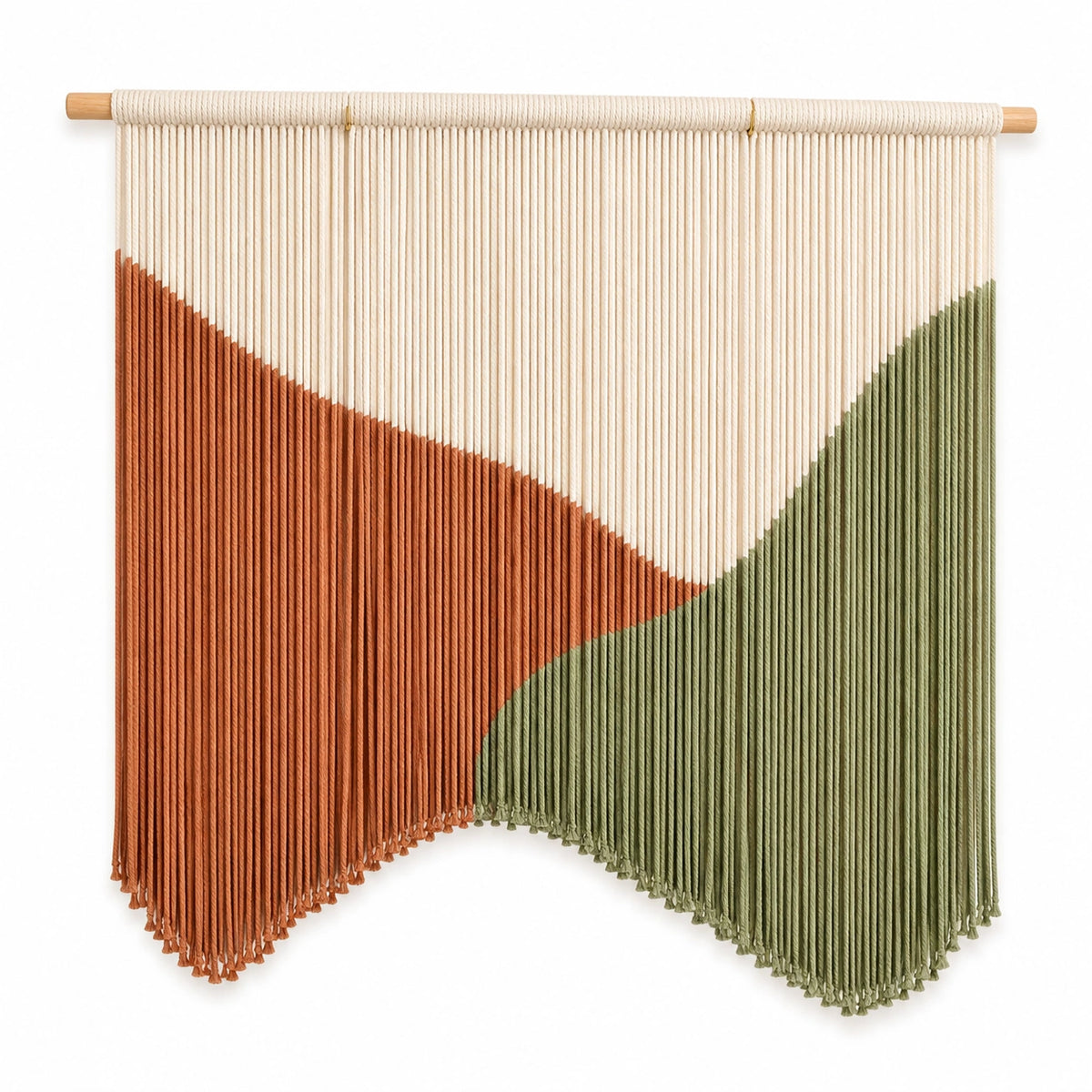 Tenture murale à franges 90 x 100 cm en coton beige terracotta vert style bohème