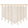Tapisserie murale en macramé 150 x 120 cm coton beige avec tringle en bois style bohème