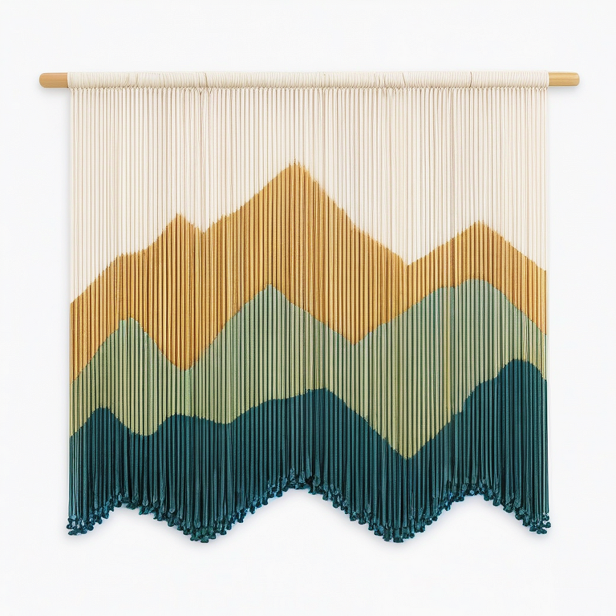 Tenture murale 100 x 100 cm en coton écru moutarde vert sauge bleu pétrole style bohème