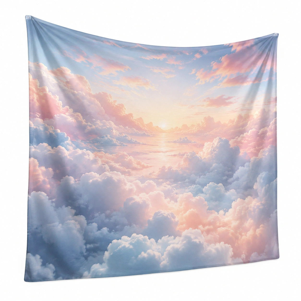 Tapisserie murale 150 x 150 cm en polyester bleu rose motif ciel style onirique