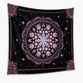 Tenture murale 150 x 150 cm en tissu noir rose motif mandala floral décorative